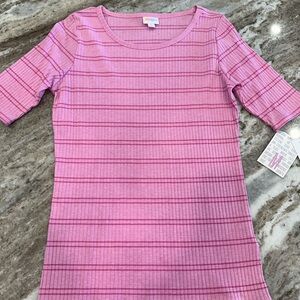 LuLaRoe Pink Striped Short Sleeve Tee